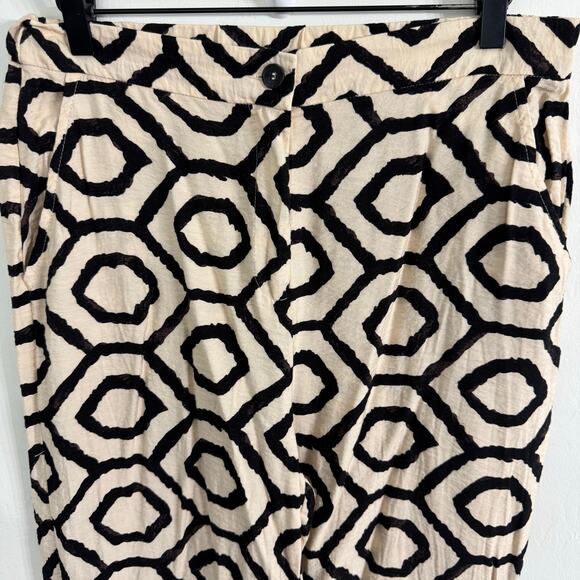 Sincerely Jules High Waist Wide Leg Pants Cream & Black Abstract Geometric Large - Picture 3 of 8
